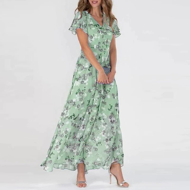 Vrouwen Zomerjurk Lange Bloemenjurk Jurk met Vrouwelijke Pasvorm