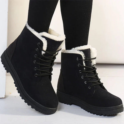 Warme Dames Winterlaarzen Fleecegevoerd met Vetersluiting