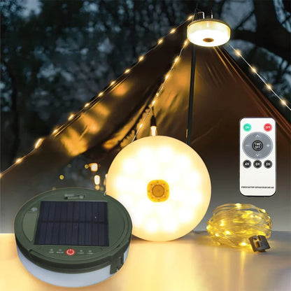 Draagbare Campinglamp met Zonne-energie en Powerbank – Waterdicht LED-Lampje met Lichtslinger voor Outdoor & Camping