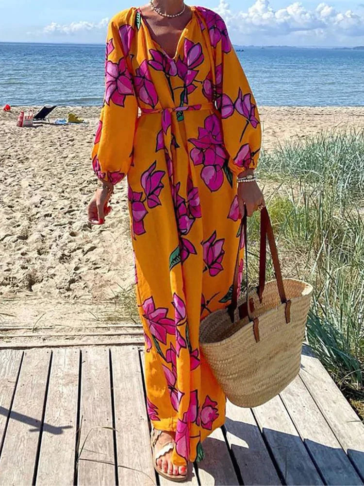 Lange Maxi Jurk met Mouwen Bloemenprint voor Vrouw - StudioMarella