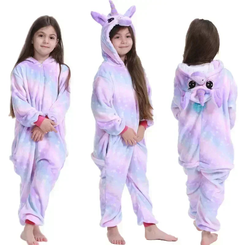 Unicorn Onesie Kind Fleece Regenboog Pyjama Met Capuchon Meisjes Huispak Verkleedpak Warm Zacht Comfortabel