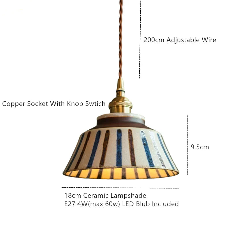 Handgeschilderde Keramische Hanglamp Scandinavisch Design Met Koperen Fitting Bloemenpatroon Voor Eettafel Keuken En Slaapkamer