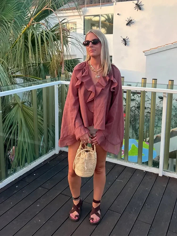 Vrouwelijke Blouse Transparant Bruin Elegante Stijl