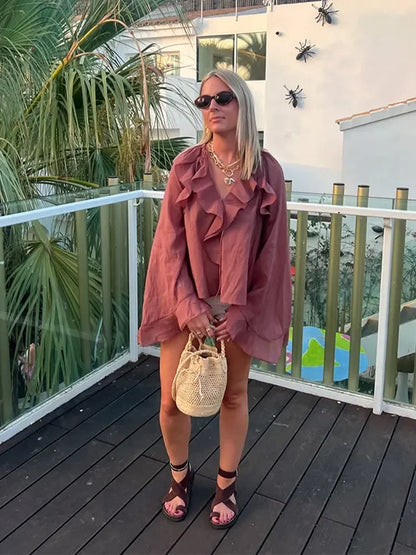 Vrouwelijke Blouse Transparant Bruin Elegante Stijl