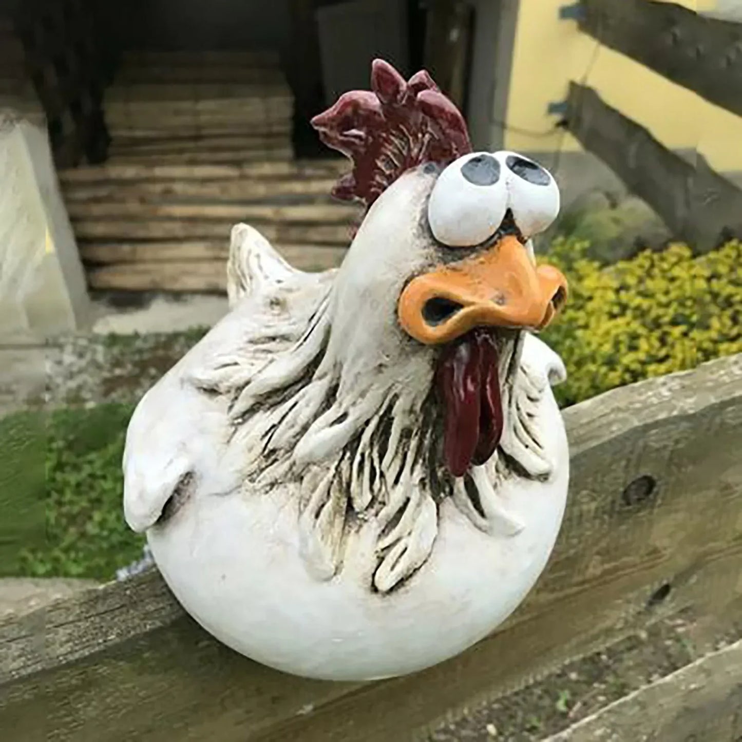 Grappige Kip Hekdecoratie Hars 14cm Tuin Beeldje Boerderij Schutting Ornament Buitendecoratie Cadeau Tuinbeeldje