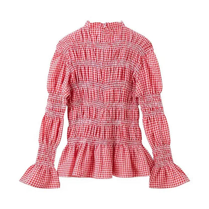 Vrouwen Blouse met Ruitjes en Ruches