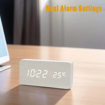 Digitale Wekker Houtlook LED Bamboe Zwart Bruin Temperatuur USB Slaapkamer Bureau 3 Alarmen Instelbare Helderheid 12/24u Tafelklok