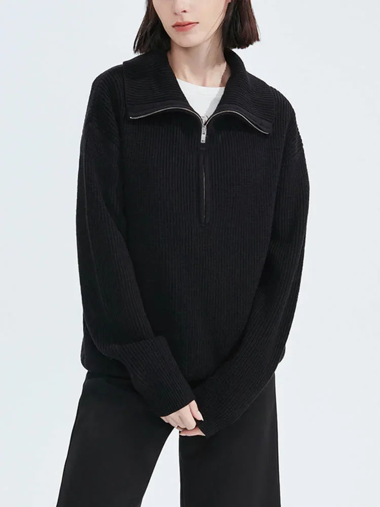 Dames Trui Gebreide Turtleneck Rits Trui Warm en Stijlvol