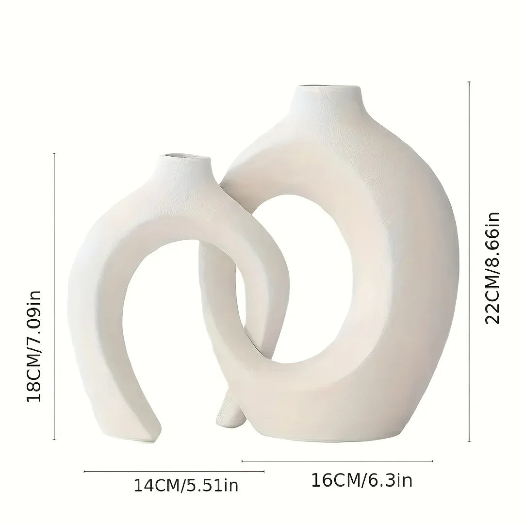 Keramische Vaas Set 2 Stuks Wit Boho Modern Woonkamer Decoratie Droogbloemen Minimalistisch Interieur