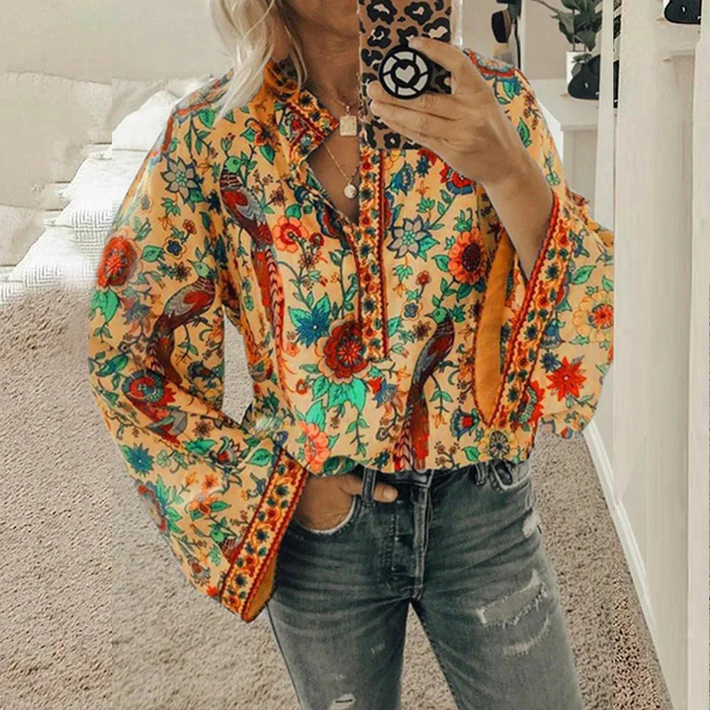 Bloes met Bloemenprint Boho Stijl Vrouw