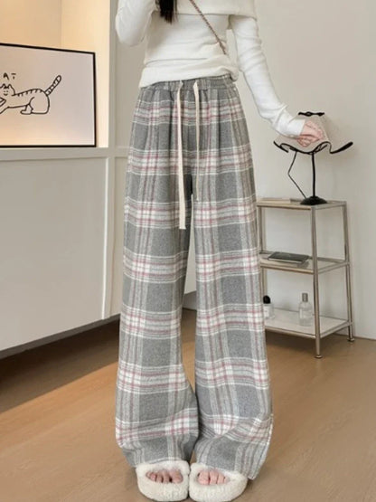 Dames Oversized Geruite Broek Zwart Grootmaat