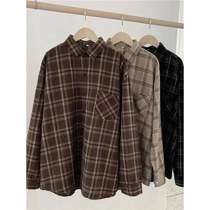 Dames Oversized Overhemd Geruit Khaki Stijl