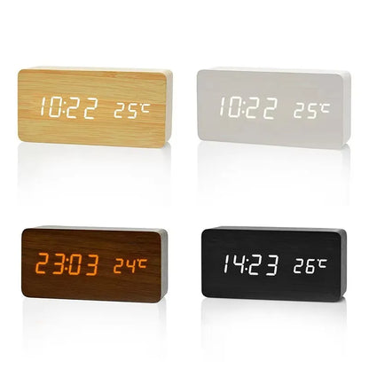 Digitale Wekker Houtlook LED Bamboe Zwart Bruin Temperatuur USB Slaapkamer Bureau 3 Alarmen Instelbare Helderheid 12/24u Tafelklok