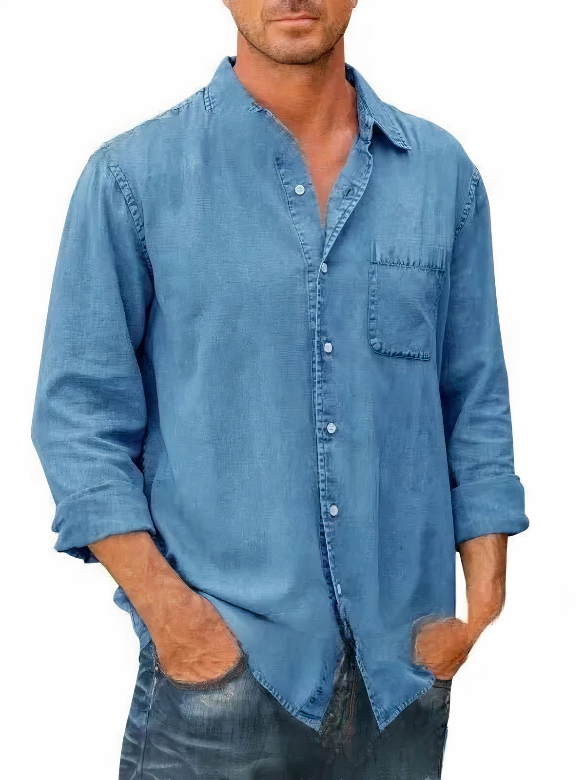 Blauwe Overhemd Lange Mouwen Casual Denim Stijl - StudioMarella