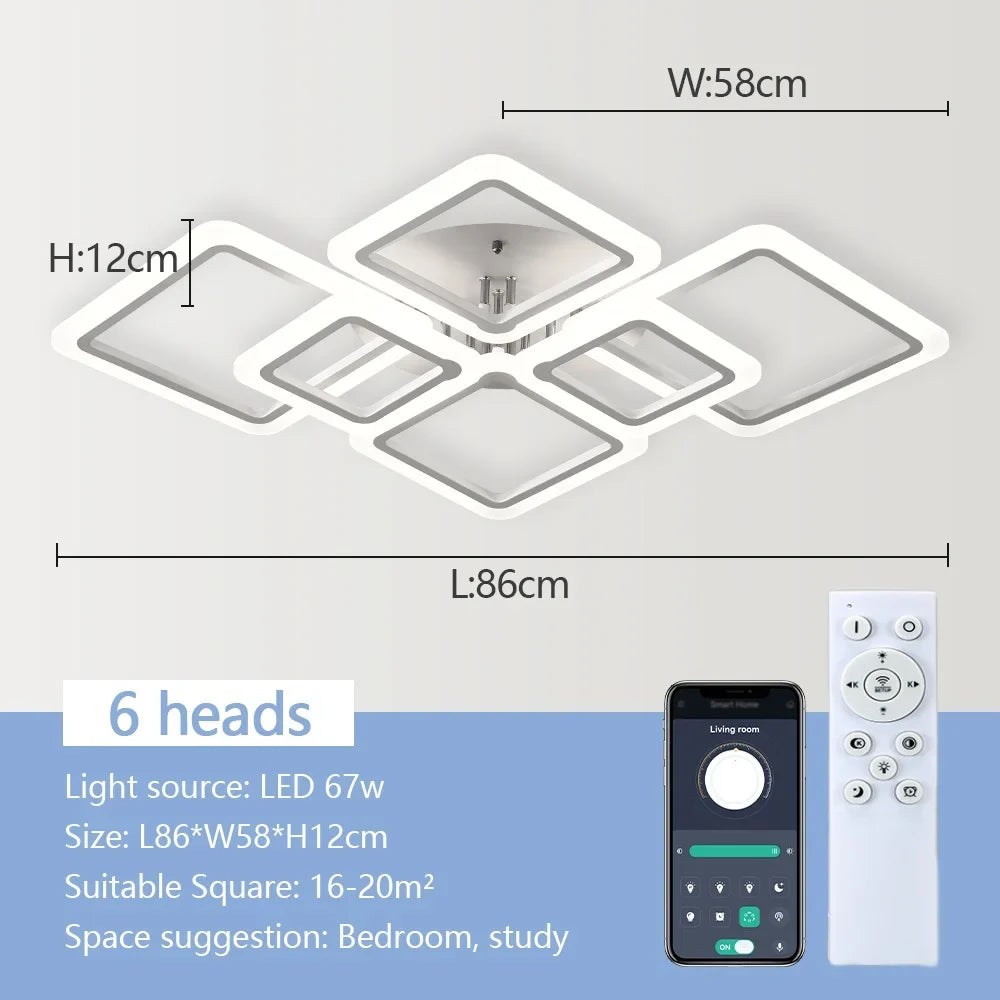 LED Plafondlamp Dimbaar Vierkant Acryl Wit Afstandsbediening Woonkamer Slaapkamer Modern 35W-160W Plafonnière Studeerkamer