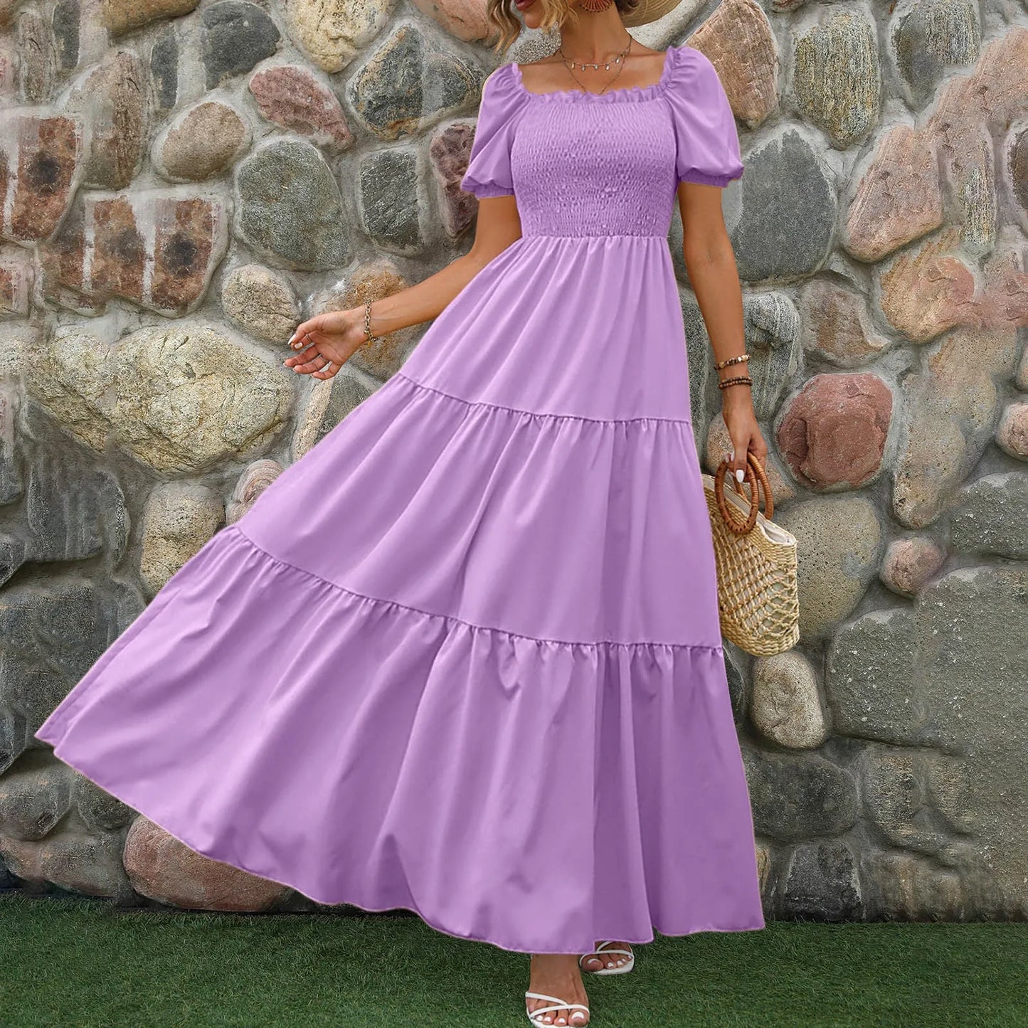 Lila Maxi Jurk met Lange Mouwen voor Vrouwen