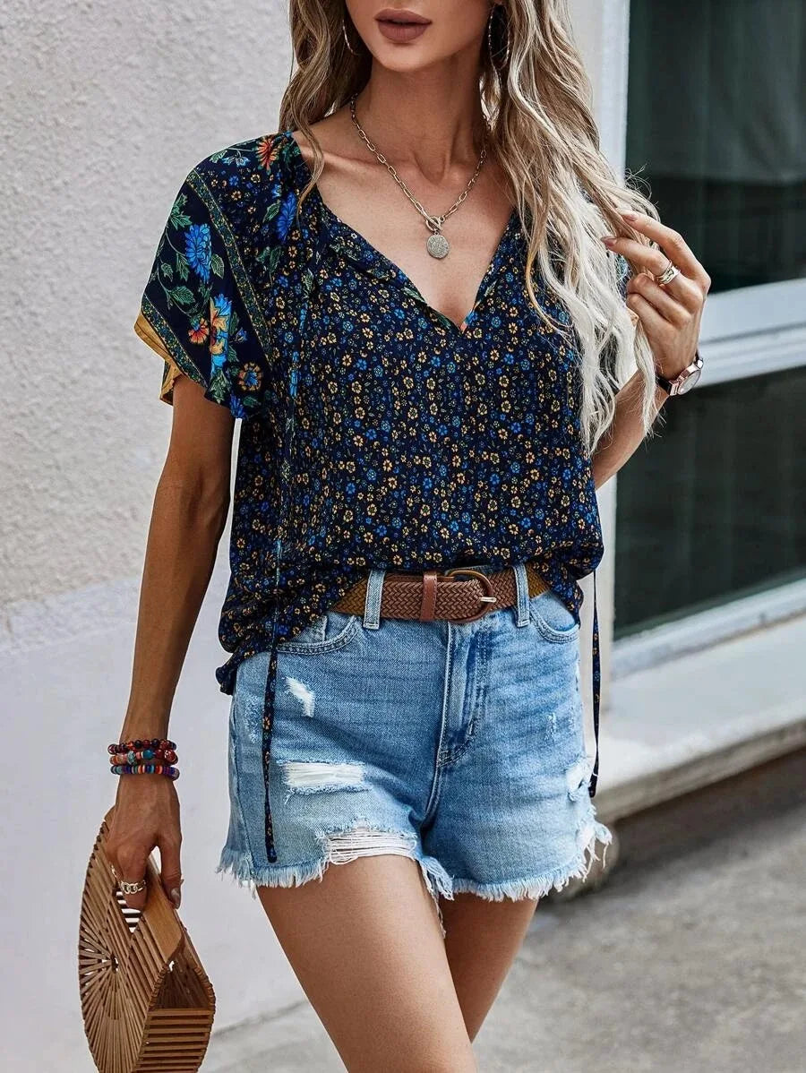 Vrouwelijke Blouse Bloemenprint Zomerjurk Stijl