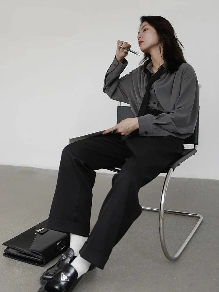Dames Oversized Hemd Grijs Minimalistisch Mode