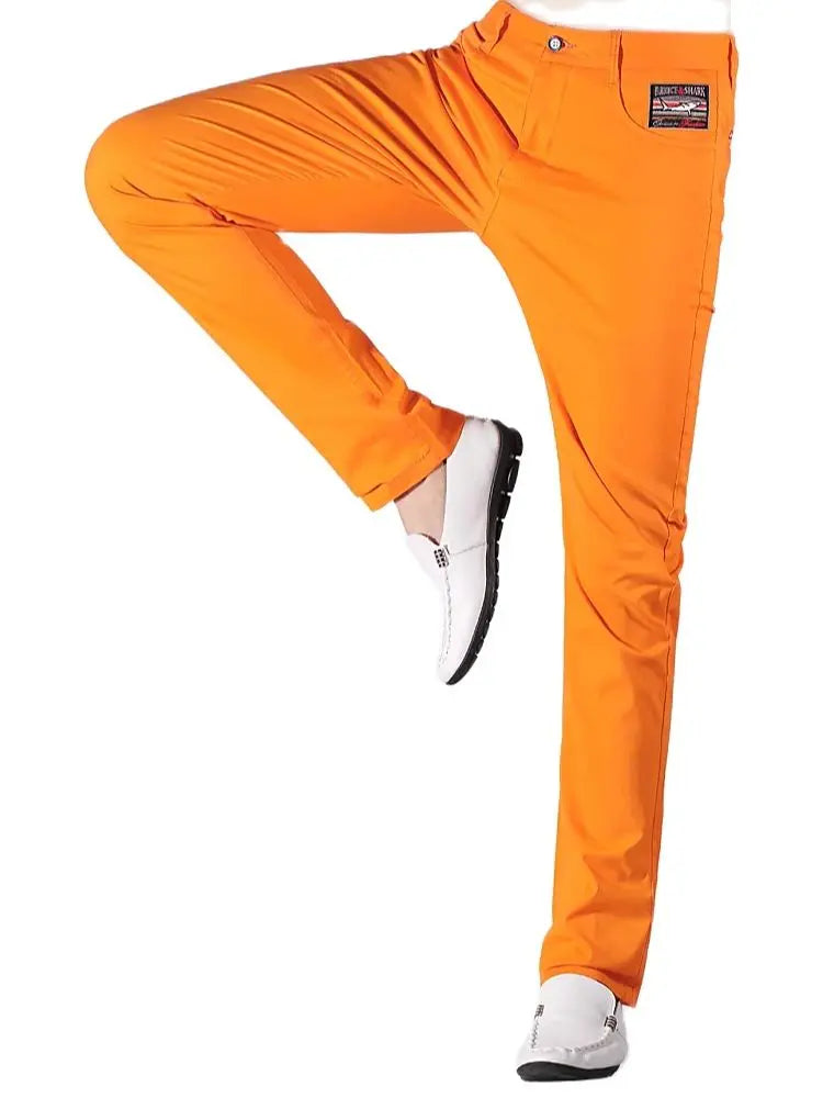 Mannen Broek Oranje Casual Stretch