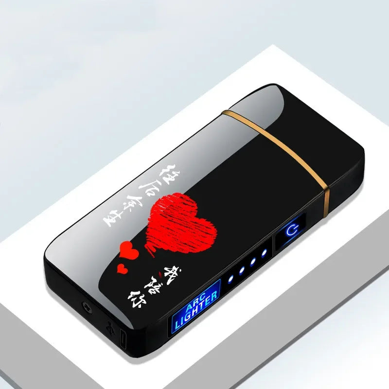 Oplaadbare USB Plasma Aansteker Blauw Metaal Dubbele Lichtboog Windbestendig voor Kaars Kachel Binnen Buiten Modern Design Milieuvriendelijk zonder Gas Aanraakbediening LED Batterij-indicator