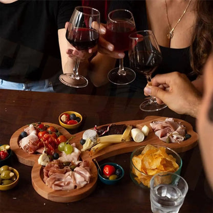 Multi-Compartiment Serveerplank van Donker Hout – Praktische Snackplank met Meerdere Vakjes voor Hapjes & Dips