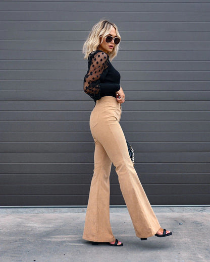 Dames Broek Corduroy Hoge Taille Flared Stretchbroek voor Curvy Figuren