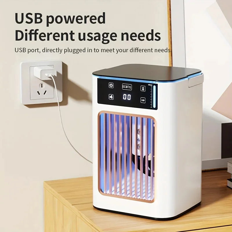 Compacte Luchtkoeler met USB Aansluiting voor Bureau en Thuis | Draagbare Desktop Ventilator met Bevochtiging voor Persoonlijke Verkoeling