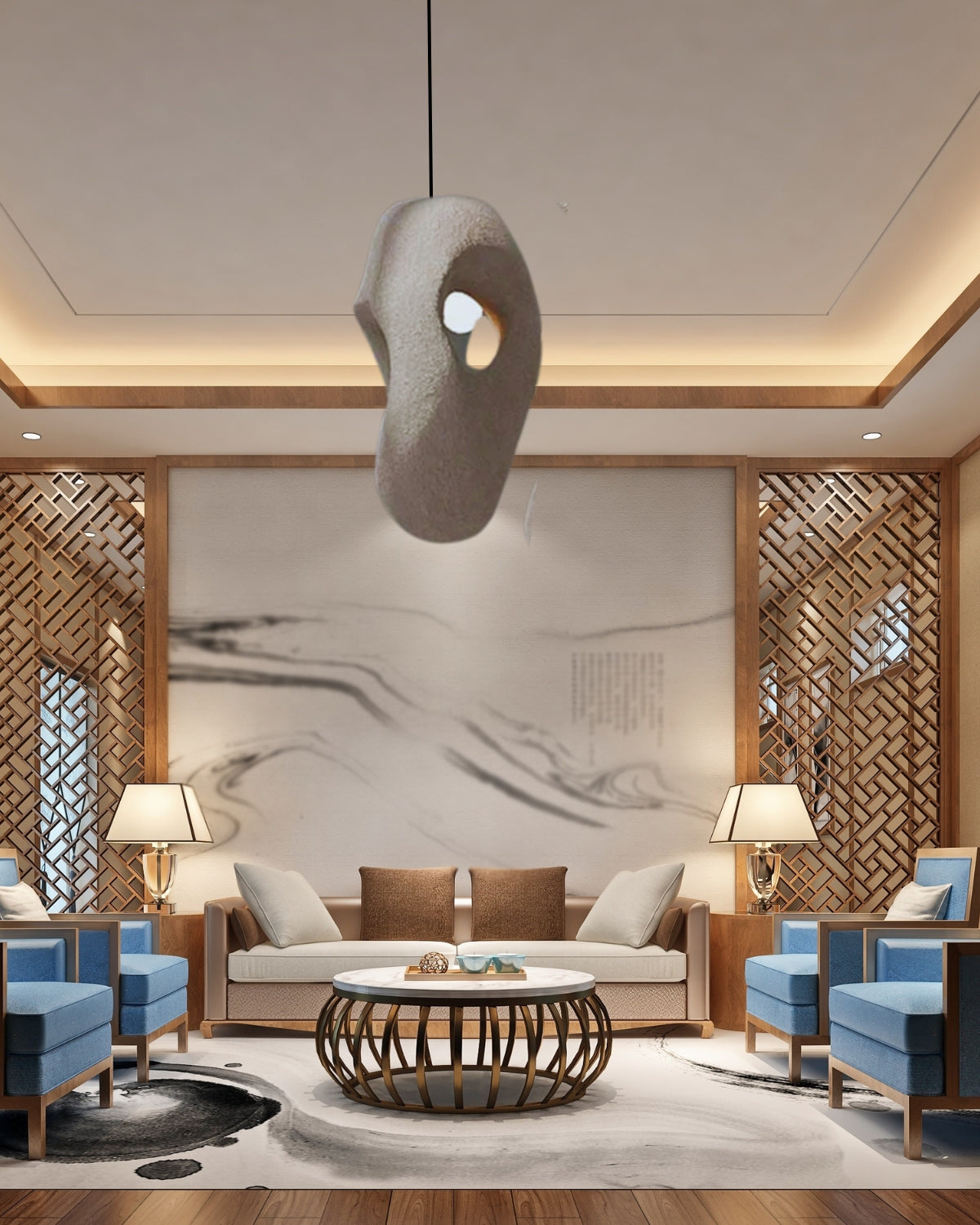 Organische Steen Hanglamp – Sculptural Elegantie voor Modern Interieur