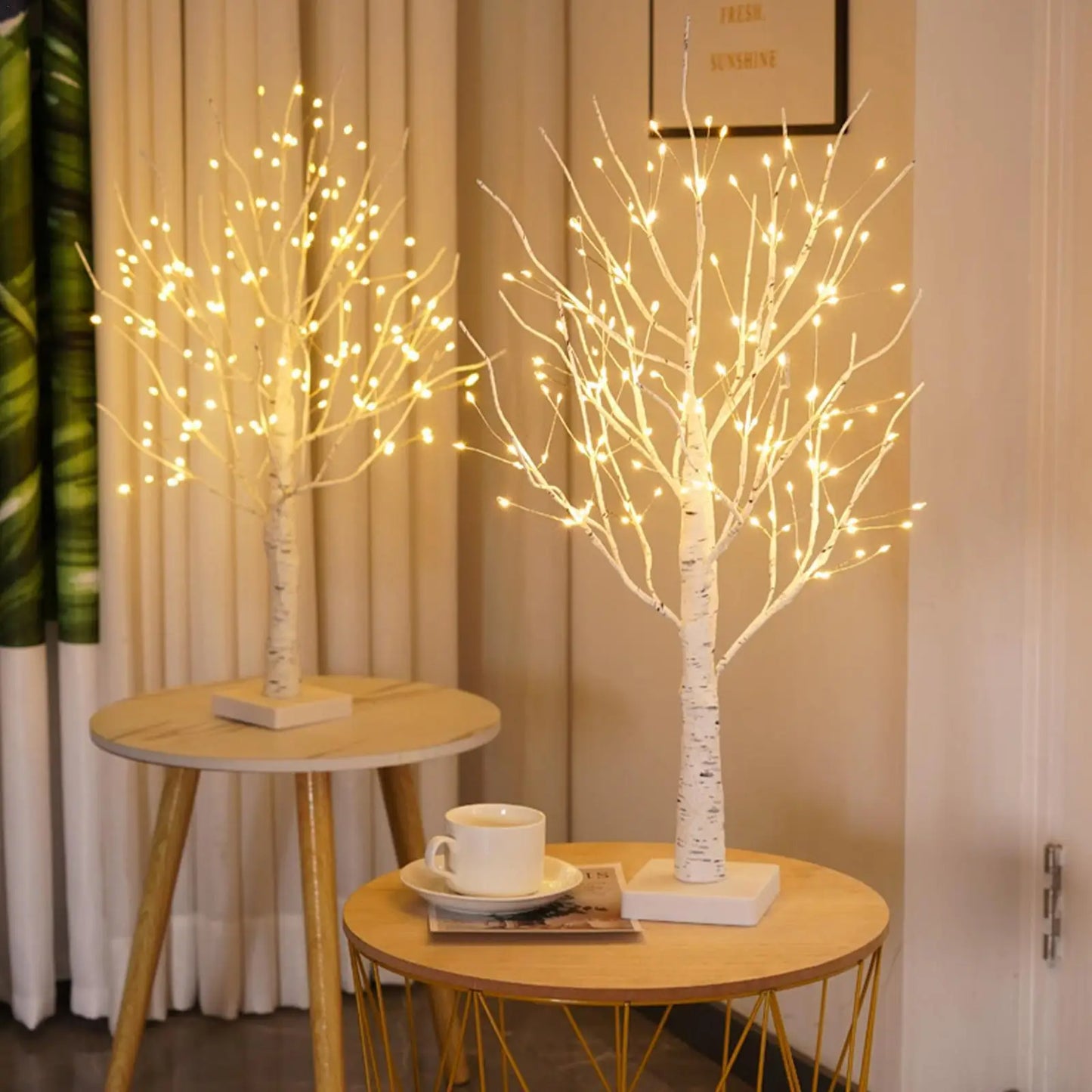 Decoratieve Berkenhouten Lichtboom met LED-Verlichting 60 cm Warm Sfeerlicht Natuurboom Decoratie voor Woonkamer Slaapkamer