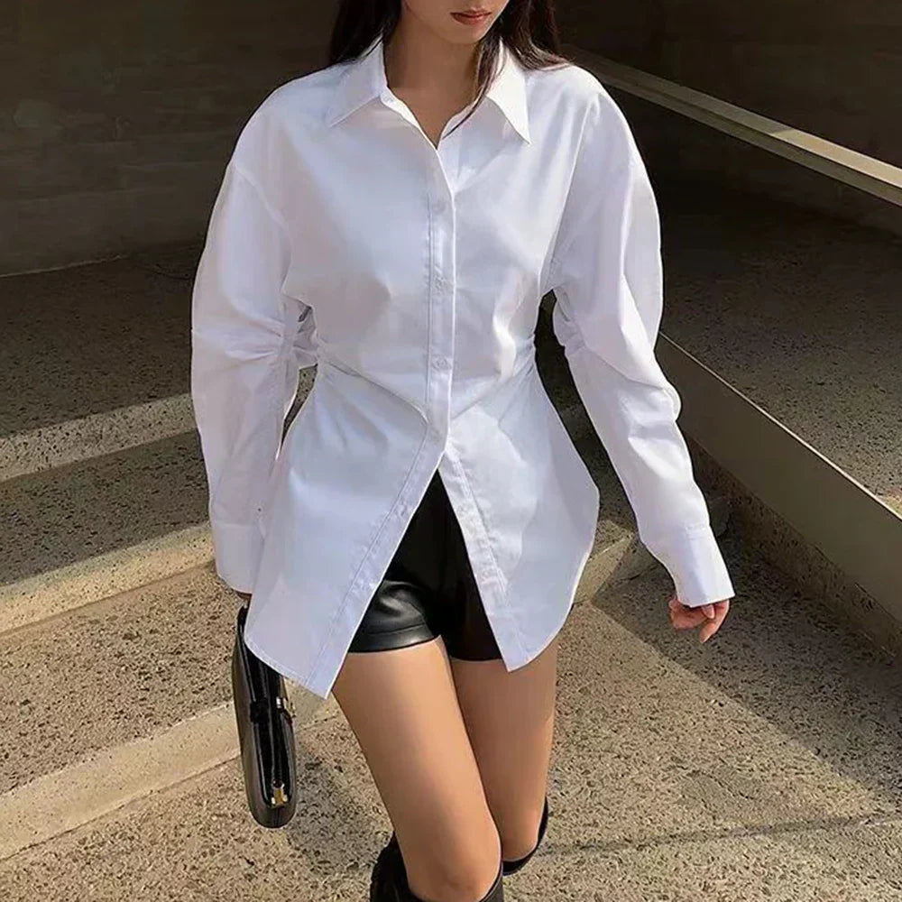 Dames Oversized Blouse met Strik en Kraag Wit