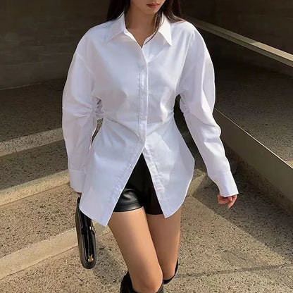 Dames Oversized Blouse met Strik en Kraag Wit