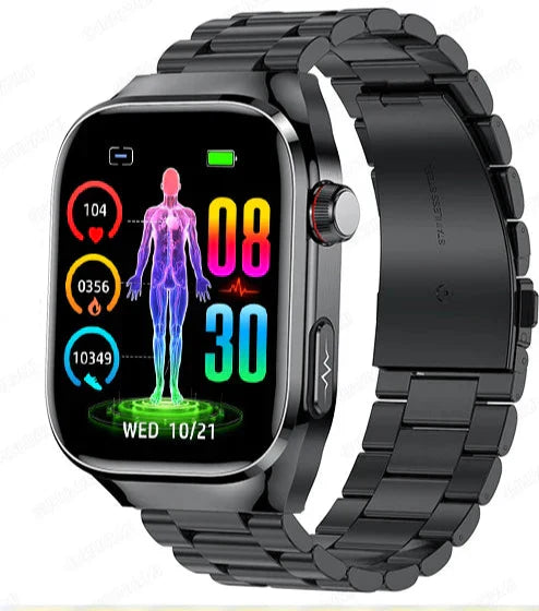Multifunctioneel Smarthorloge met Hartslagmeter ECG Bloedglucose Tracker Bluetooth Bellen Gezondheidsmonitor AMOLED Display Draadloos Opladen