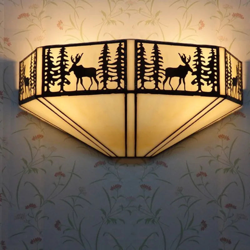 Tiffany Wandlamp Glas E27 Retro Blauw Woonkamer Slaapkamer Gang LED Wandverlichting Pastorale Stijl Eetkamer Studeerkamer
