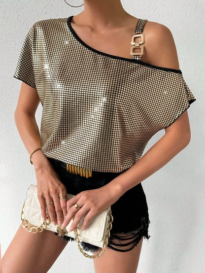 Vrouwelijke Top met Kraag Asymmetrisch Design
