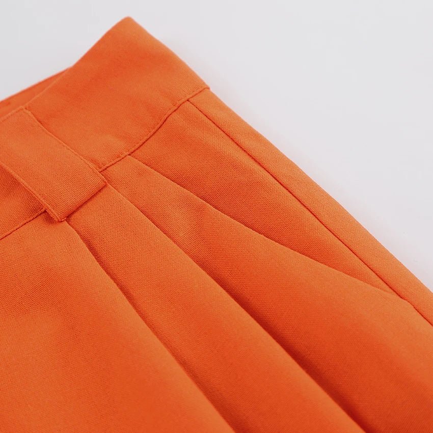 Damesbroek Linnen Oranje Zomerbroek Comfortabele Stijl