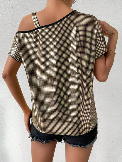 Vrouwelijke Top met Kraag Asymmetrisch Design