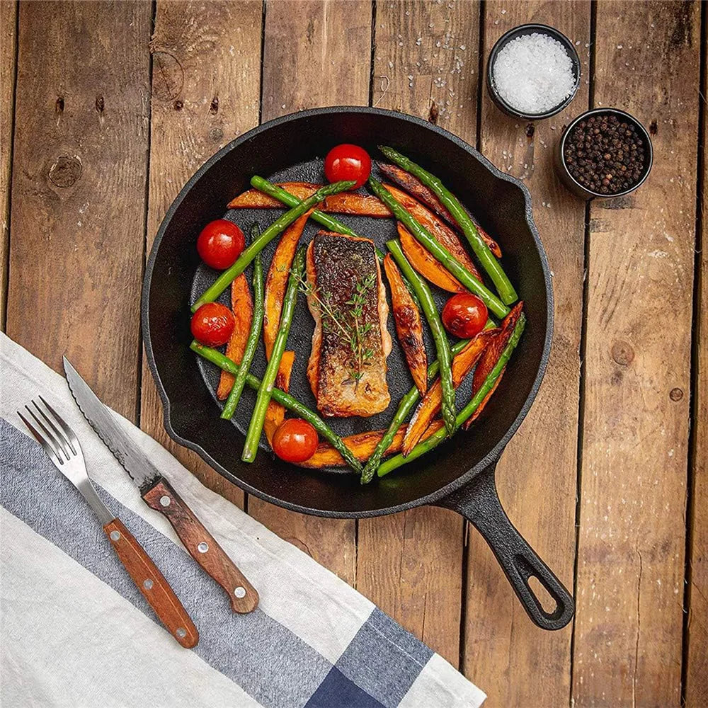 Gietijzeren Koekenpannenset 3-delig 16-20-26cm Inductie Gasfornuis Ongecoat Braadpan Omeletpan Roerbakpan Zwart
