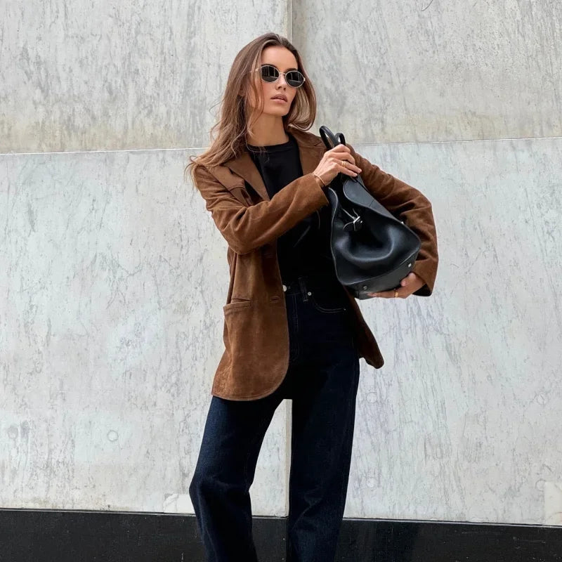 Bruine Suède Herenjasje Elegant Luxury Stijl