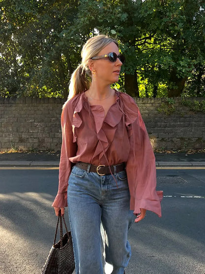 Vrouwelijke Blouse Transparant Bruin Elegante Stijl