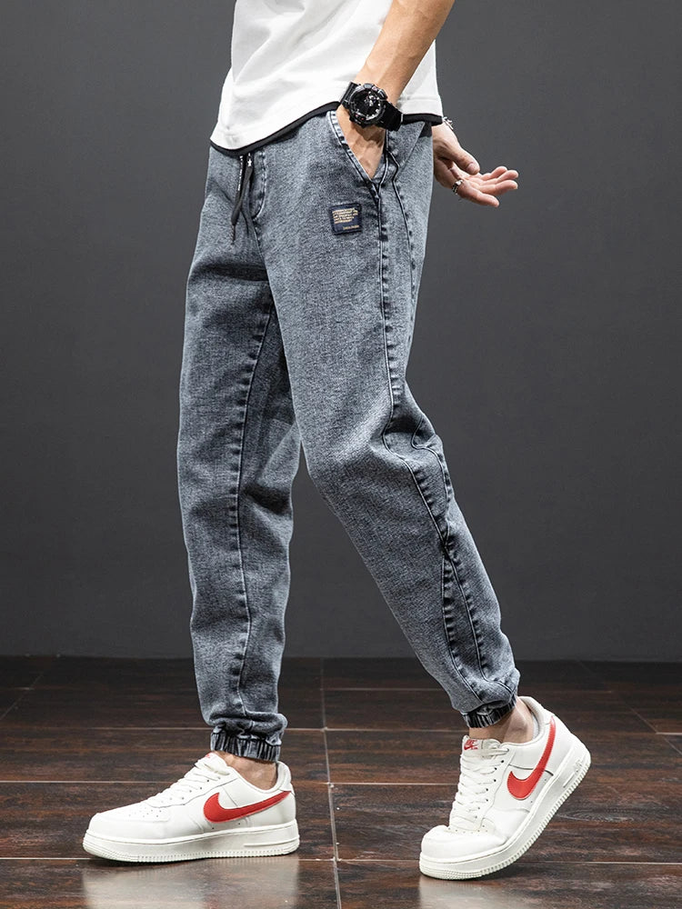 Heren Jogger Broek Blauwe Denim Comfortabele Fit