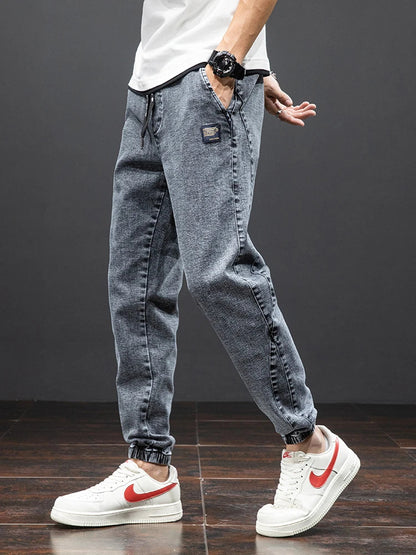 Heren Jogger Broek Blauwe Denim Comfortabele Fit