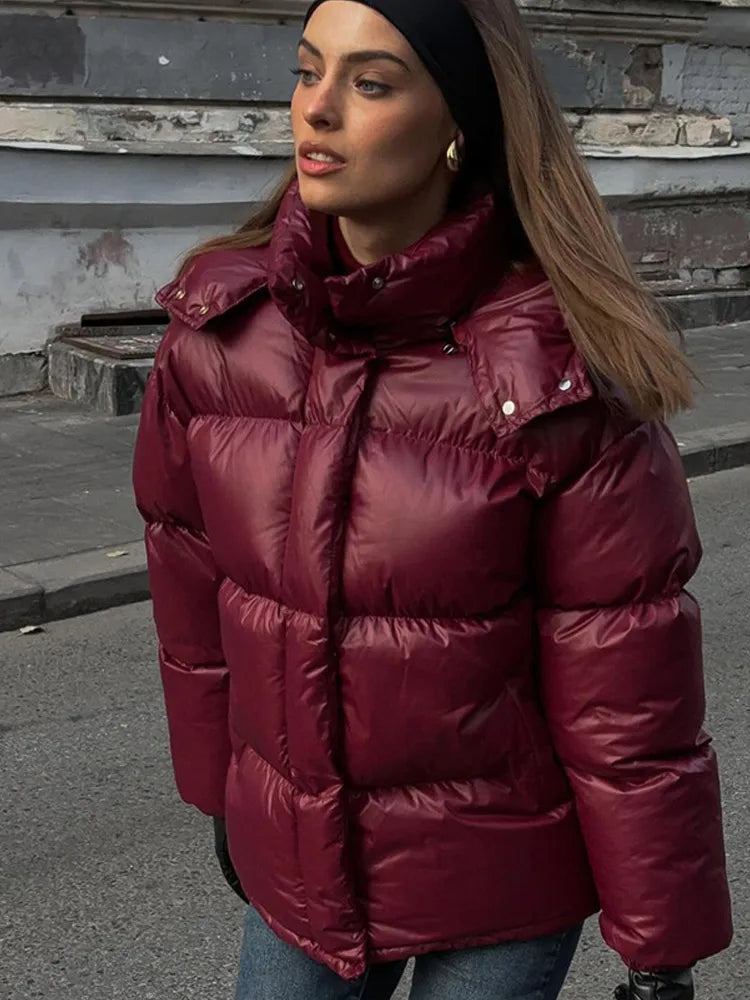 Dame Jas Gewatteerd Glanzend Zwart Elegante Stijl