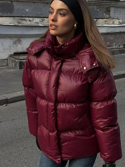 Dame Jas Gewatteerd Glanzend Zwart Elegante Stijl