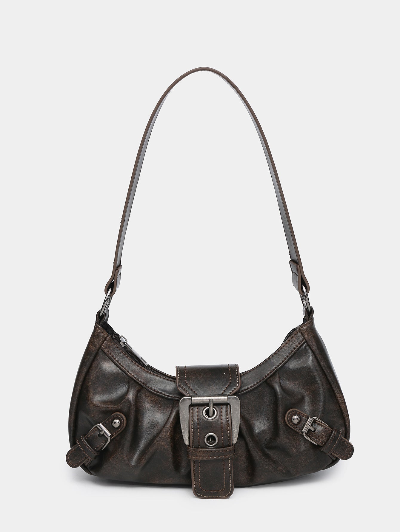 Vintage Hobo Tas van Kunstleer met Gesp en Verstelbare Schouderriem - StudioMarella