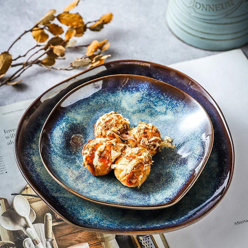 Turquoise Serviesset 11-Delig Porselein Handgemaakt Geglazuurd Ontbijtset Dinerbord Dessertbord Schaaltje Complete Tafel Eetkamer Coastal Tableware