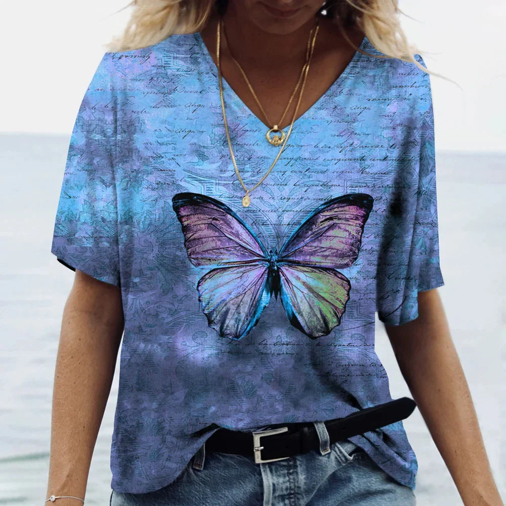 Vlinder T-shirt Zomer Bloemen Retro dames