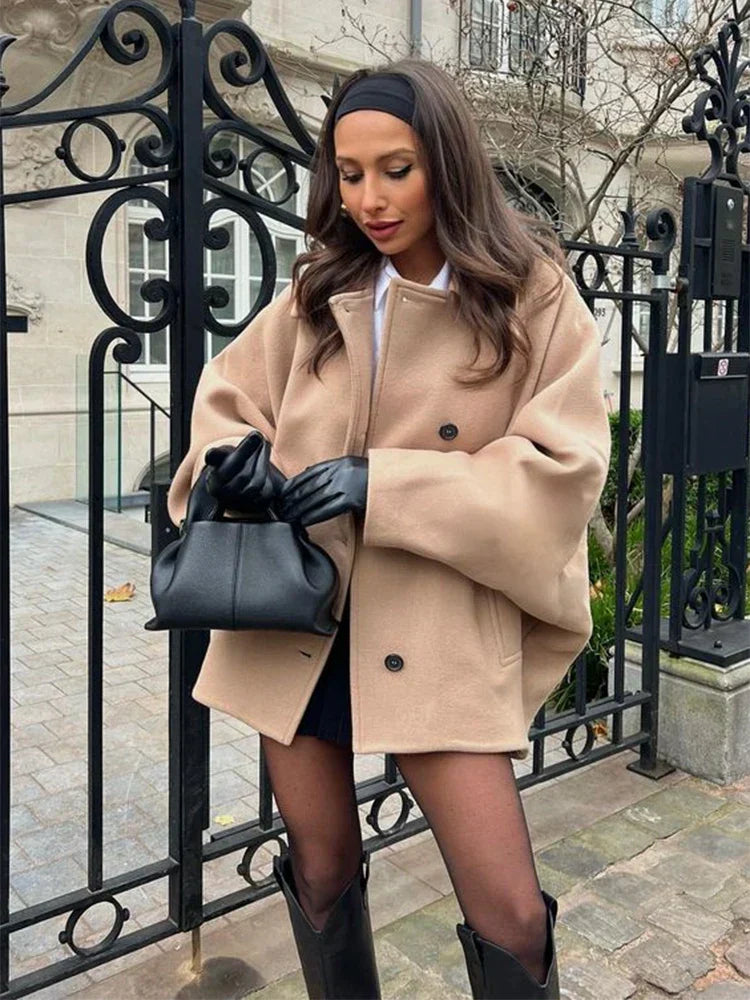 Lange Wollen Jas met Mouwen voor Vrouw Elegante Stijl - StudioMarella
