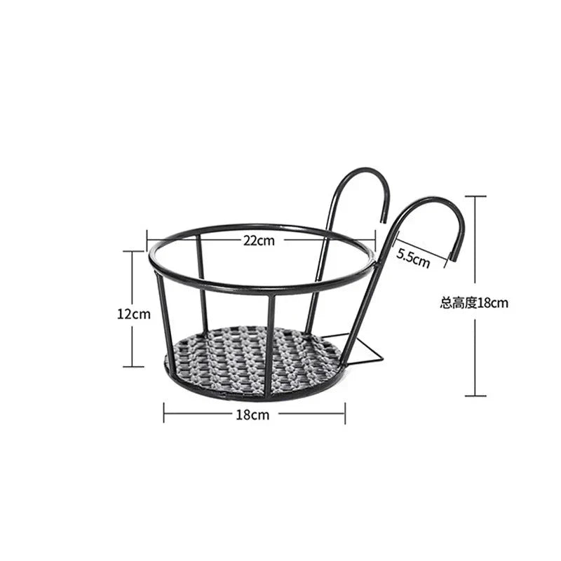 Hangende Bloempothouders Metaal Zwart voor Balkon – 3 Stuks met Ophanghaak 22 cm Doorsnede