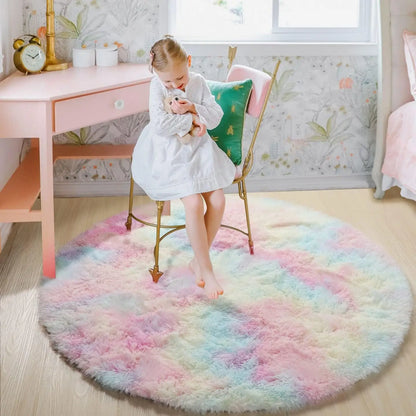 Vloerkleed Kinderkamer Rond Fluffy Zacht 160cm Shaggy Tapijt