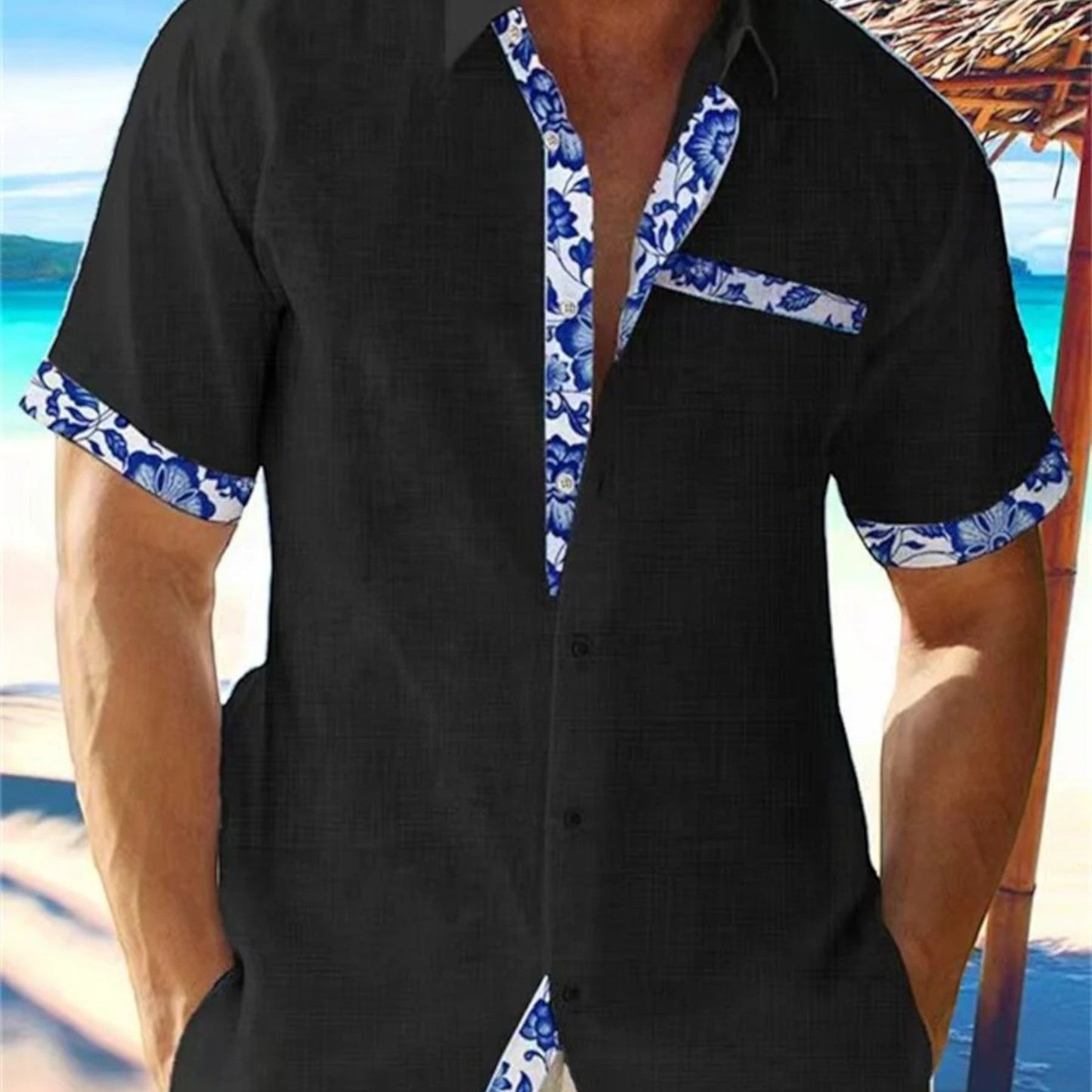 Mannen Zomershirt Korte Mouw Bloemenprint